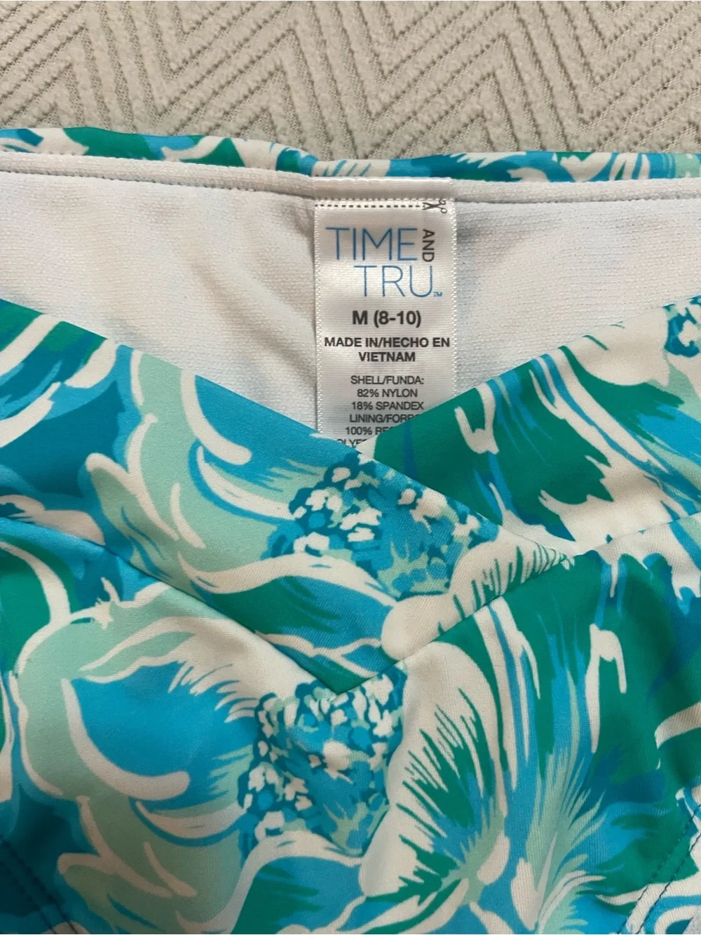 Floral Teal & White Bikini Bottoms Time and Tru Medium 8-10 swim